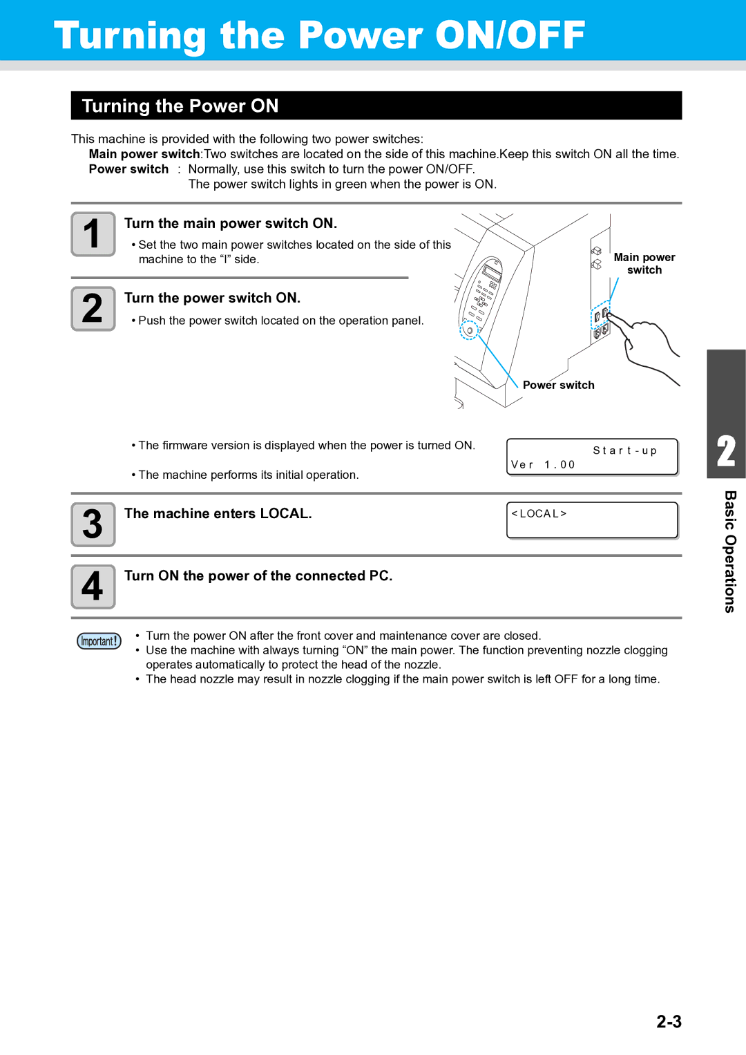 Ricoh L4160, L4130 operation manual Turning the Power ON/OFF, Turning the Power on 