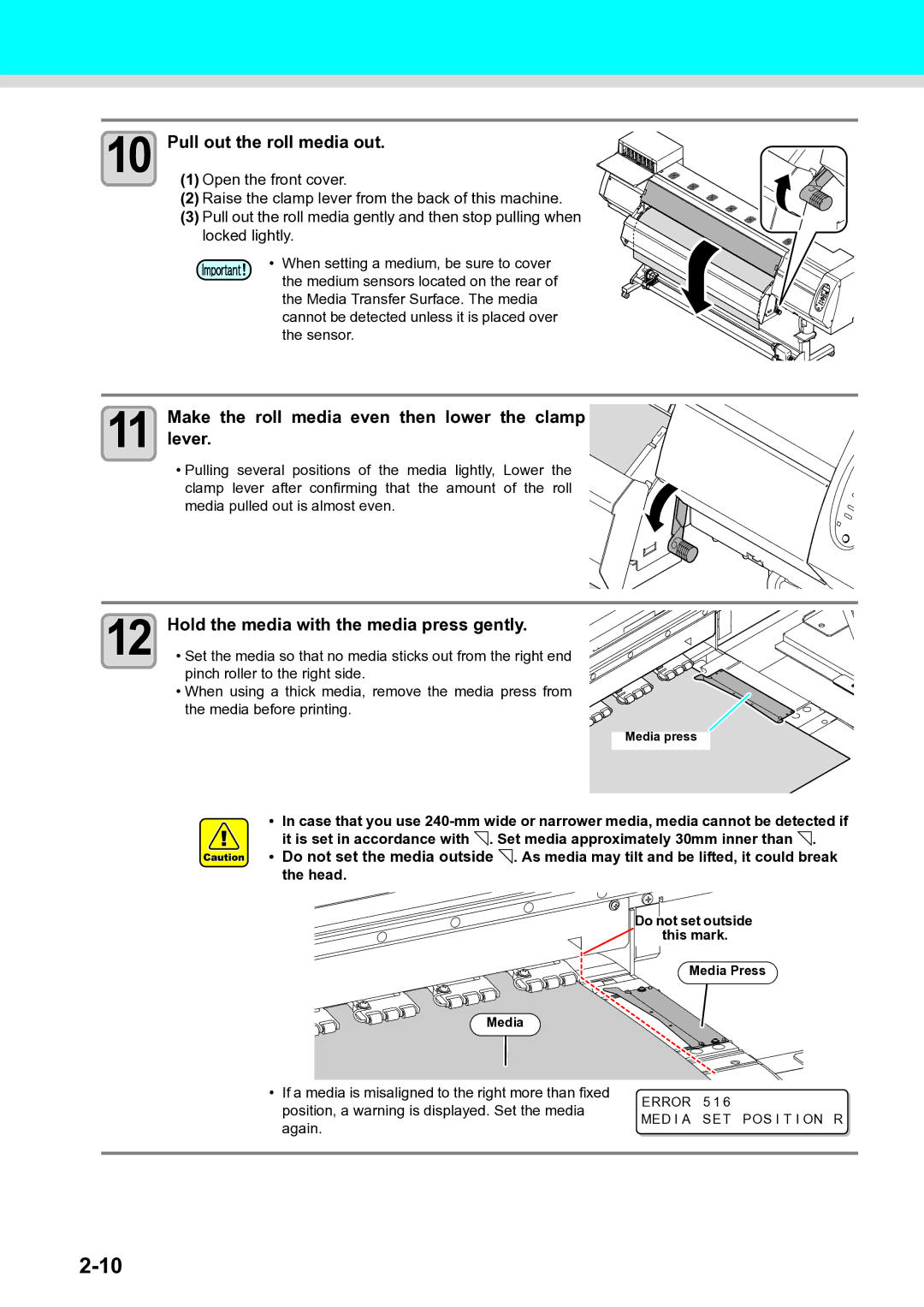 Ricoh L4130, L4160 operation manual Pull out the roll media out, Make the roll media even then lower the clamp lever 