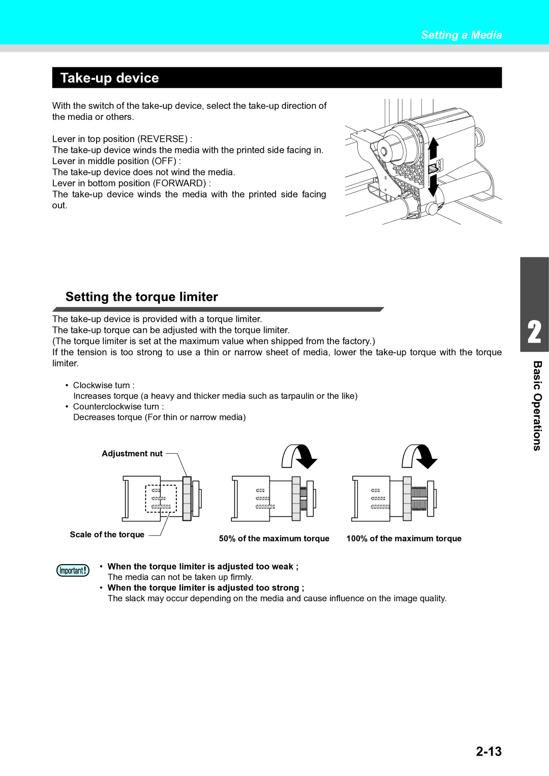 Ricoh L4160, L4130 operation manual Take-up device, Setting the torque limiter 