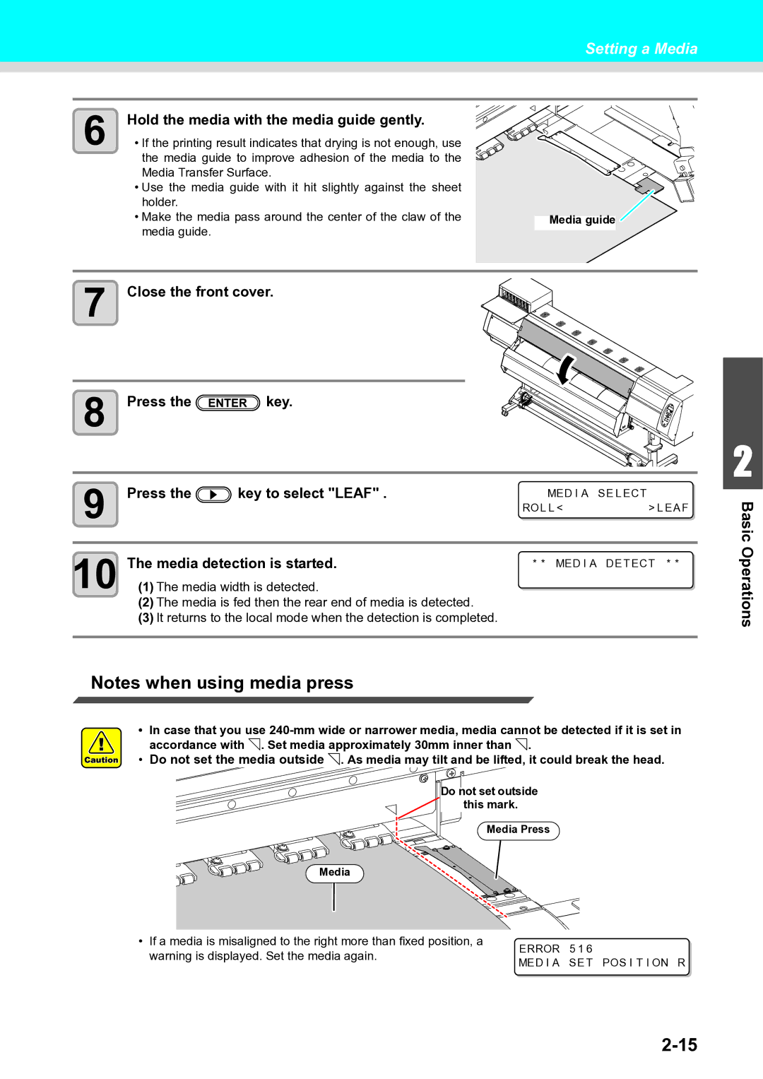 Ricoh L4160, L4130 operation manual Close the front cover Press Key Key to select Leaf, Media detection is started 