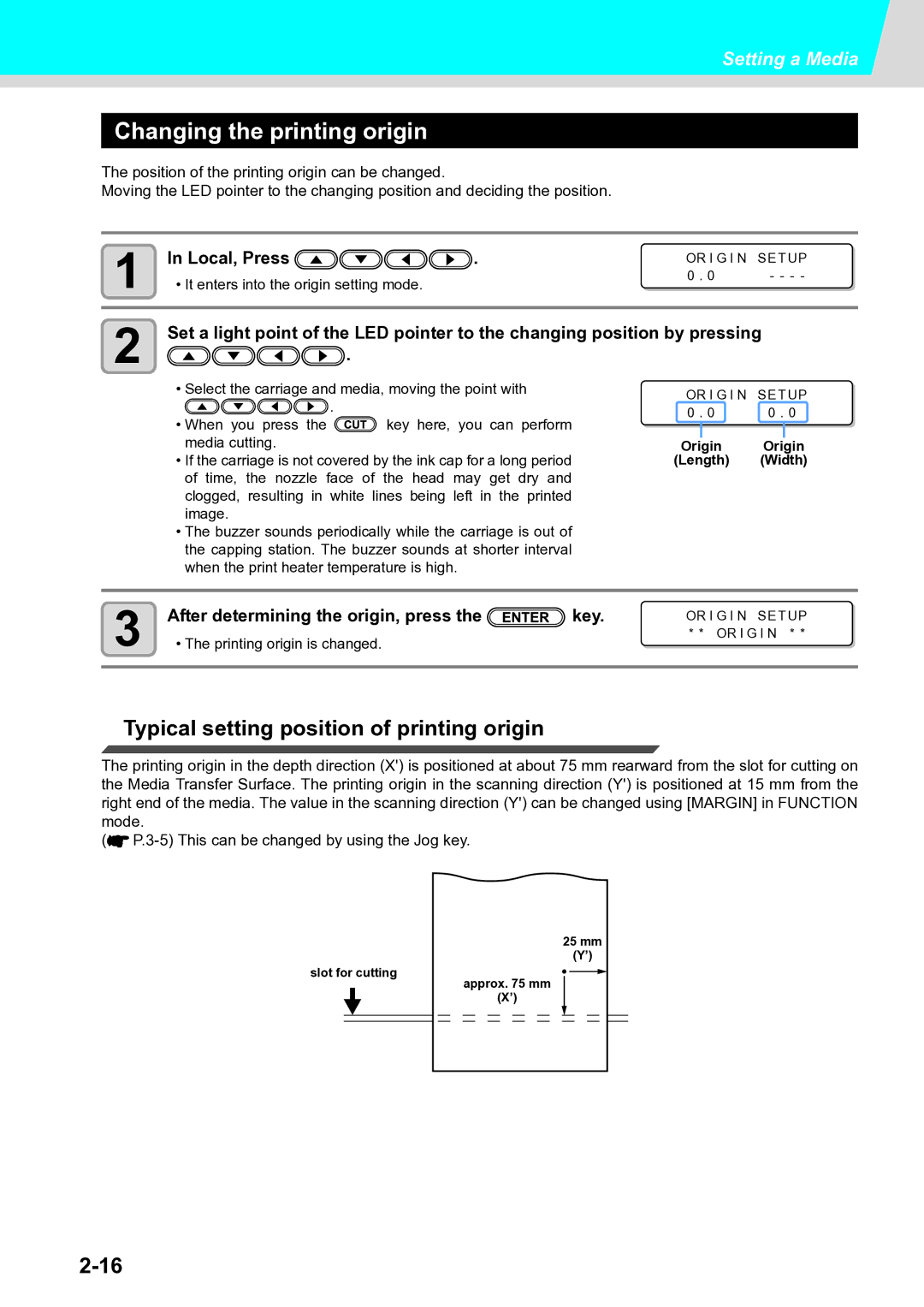 Ricoh L4130, L4160 operation manual Changing the printing origin, Typical setting position of printing origin, Local, Press 