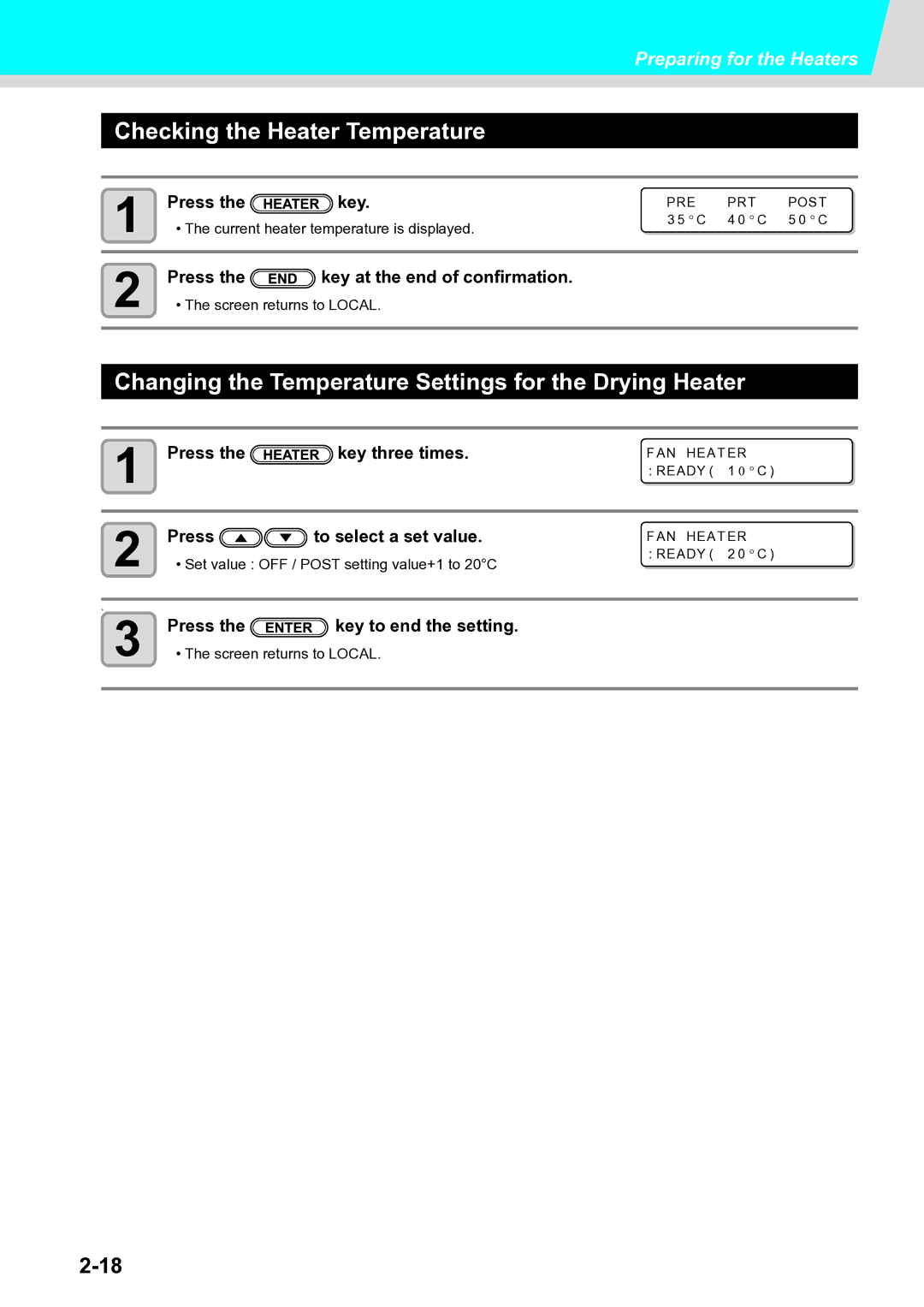 Ricoh L4130, L4160 operation manual Checking the Heater Temperature, Changing the Temperature Settings for the Drying Heater 