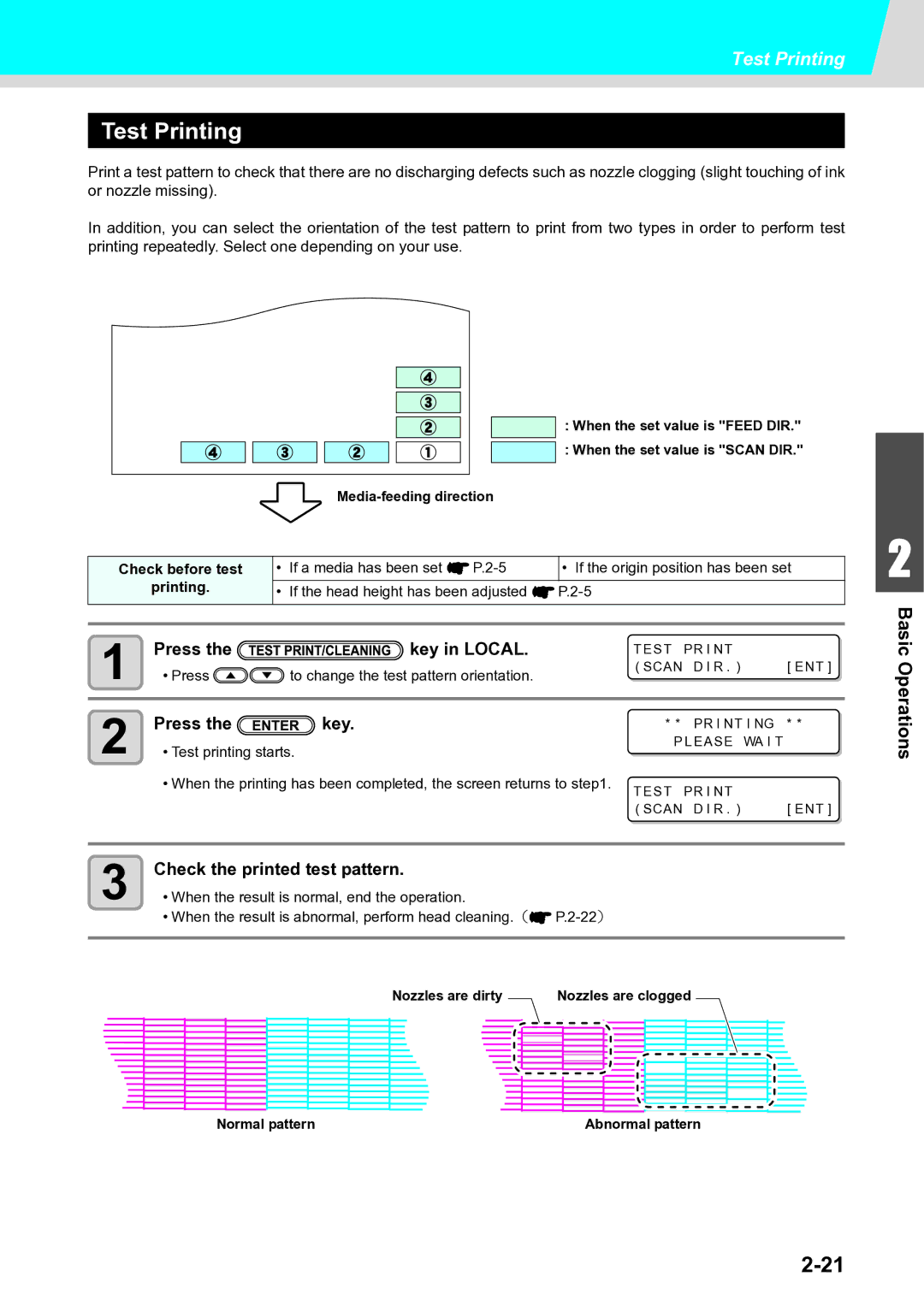 Ricoh L4160, L4130 operation manual Test Printing, Press Key in Local, Check the printed test pattern, Check before test 