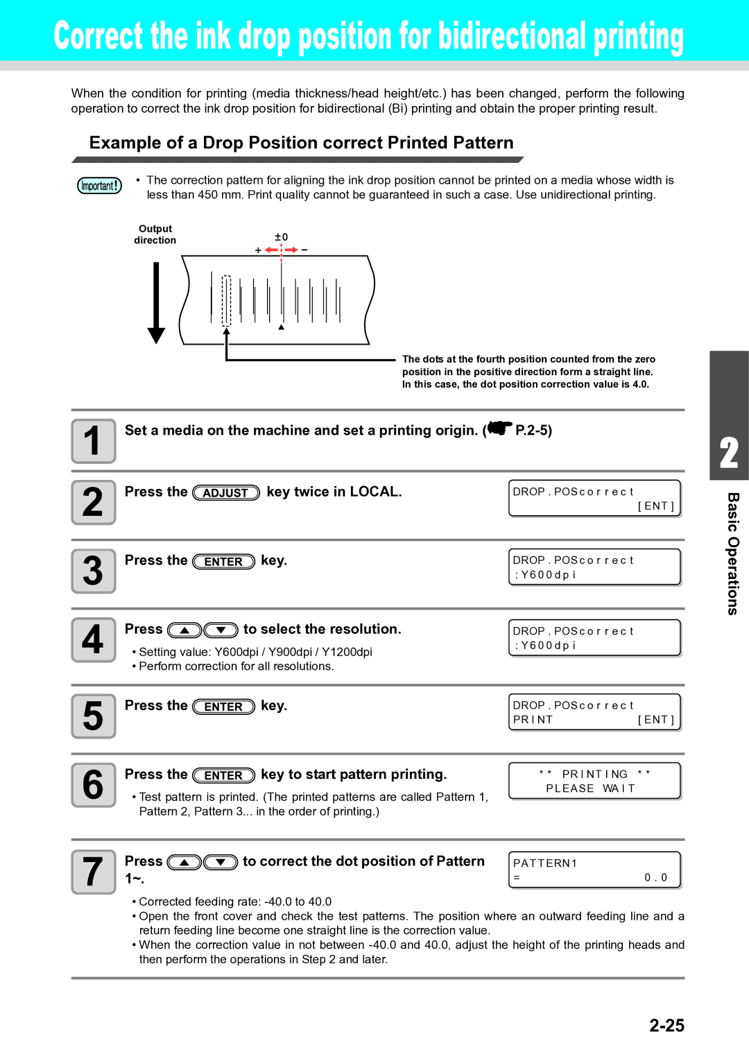 Ricoh L4160, L4130 operation manual Example of a Drop Position correct Printed Pattern, Press To select the resolution 