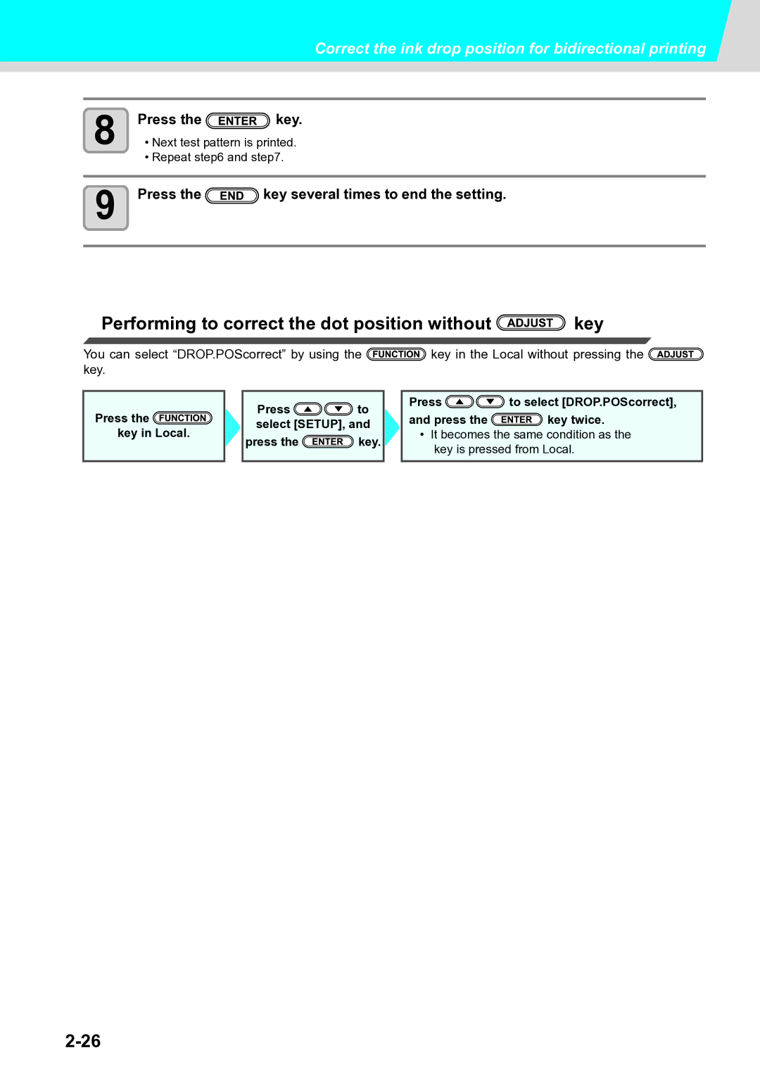 Ricoh L4130, L4160 operation manual Performing to correct the dot position without key, Next test pattern is printed, Repeat 