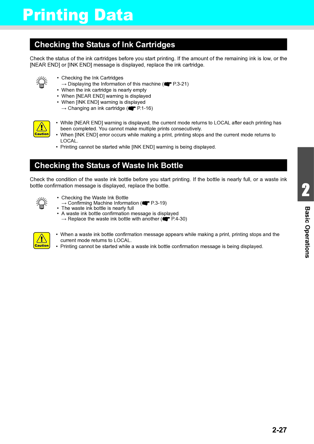 Ricoh L4160, L4130 Printing Data, Checking the Status of Ink Cartridges, Checking the Status of Waste Ink Bottle 