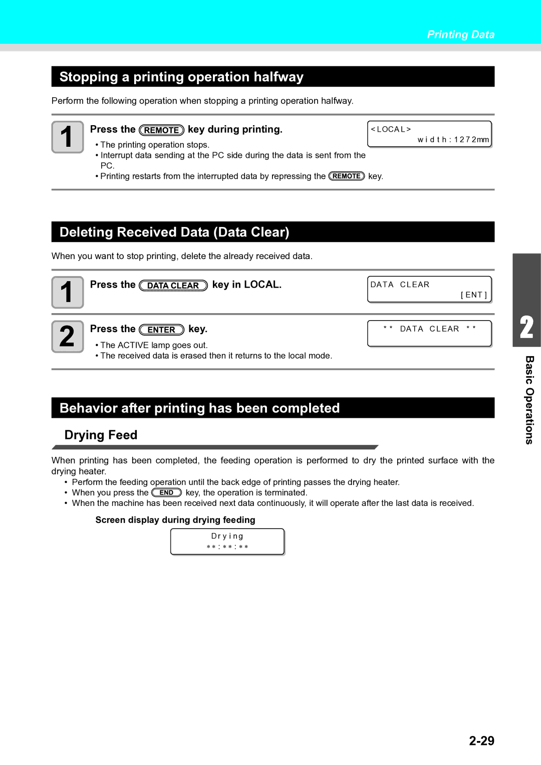 Ricoh L4160, L4130 operation manual Stopping a printing operation halfway, Deleting Received Data Data Clear, Drying Feed 