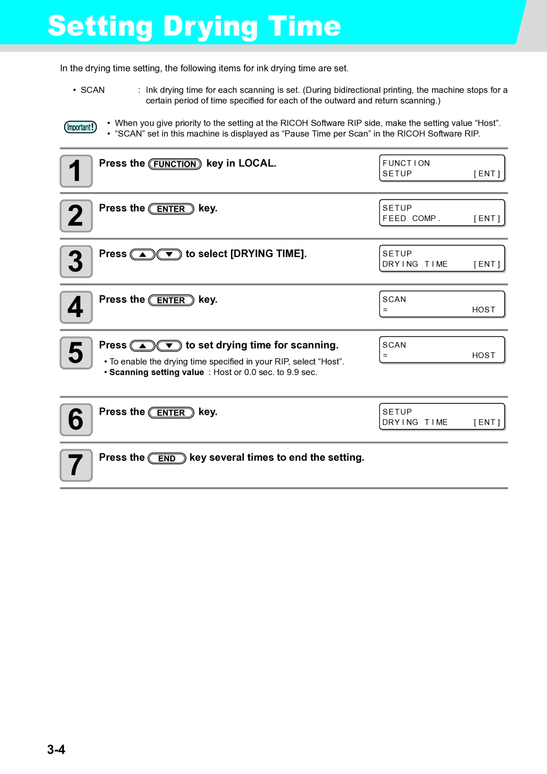 Ricoh L4130, L4160 operation manual Setting Drying Time, Press To select Drying Time, Press To set drying time for scanning 