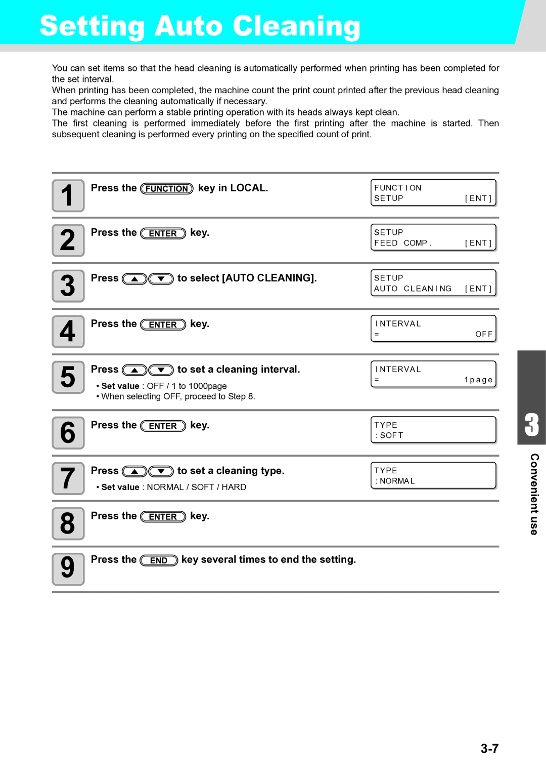 Ricoh L4160, L4130 operation manual Setting Auto Cleaning, Press To select Auto Cleaning, Press To set a cleaning interval 