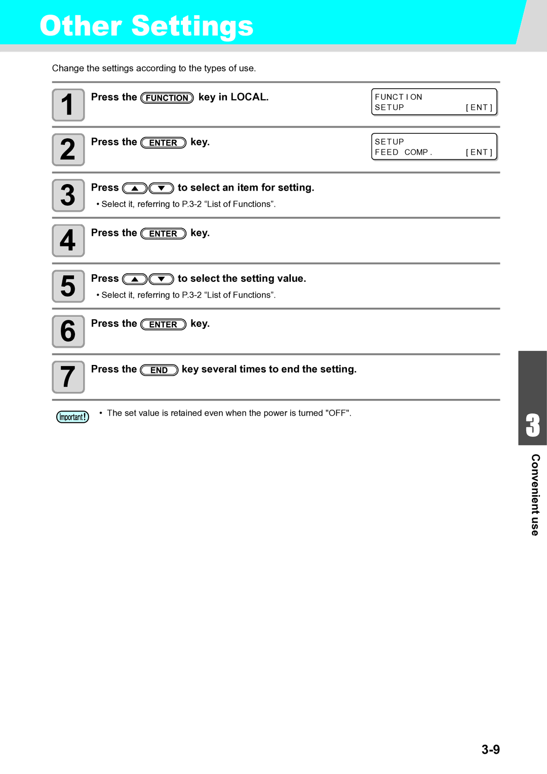 Ricoh L4160, L4130 Other Settings, Press To select an item for setting, Press Key To select the setting value 