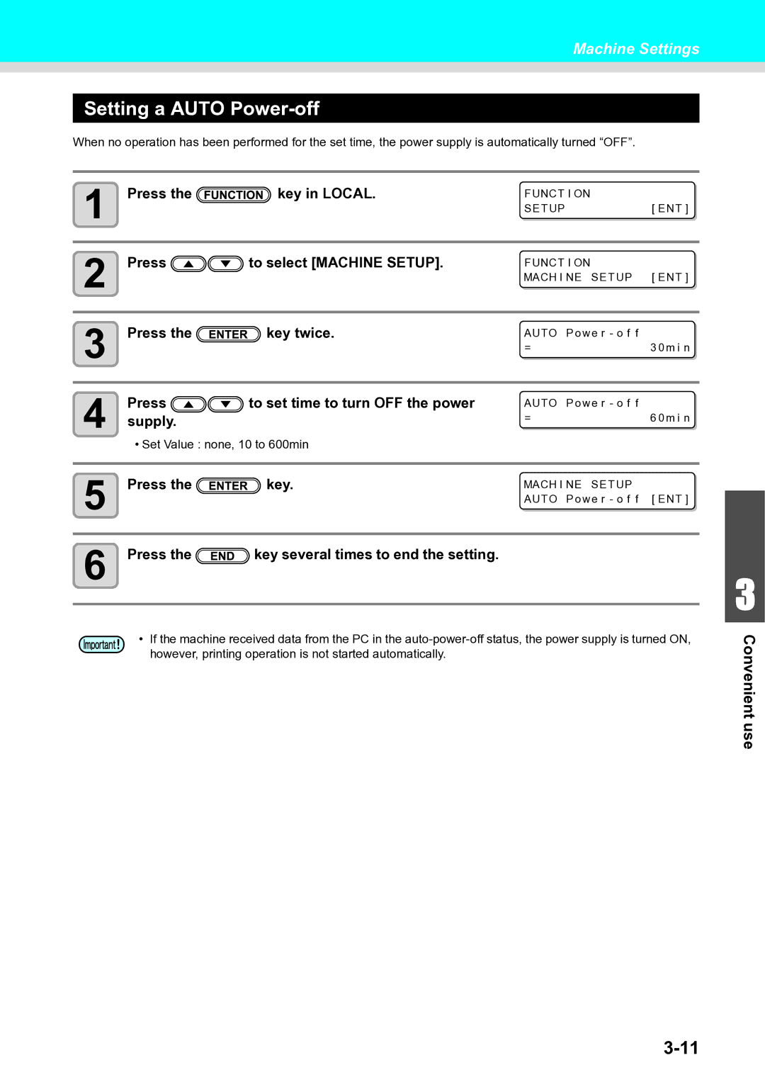 Ricoh L4160, L4130 operation manual Setting a Auto Power-off, Press To select Machine Setup, Press Key twice, Supply 