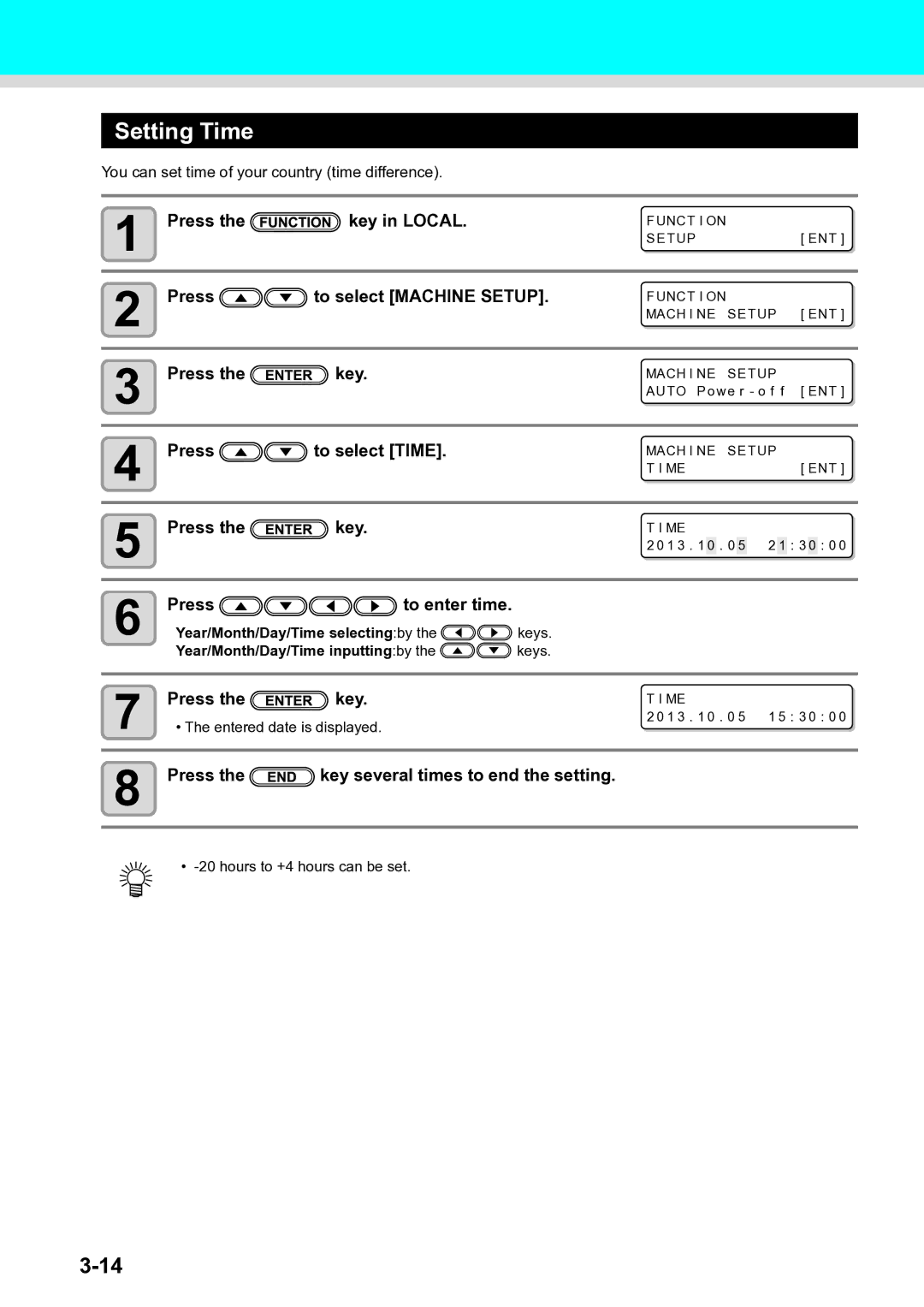 Ricoh L4130, L4160 operation manual Setting Time, Press To select Time, Press To enter time, Year/Month/Day/Time selectingby 