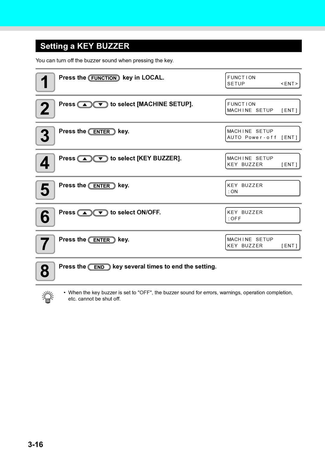 Ricoh L4130, L4160 operation manual Setting a KEY Buzzer, Press To select KEY Buzzer, Key several times to end the setting 