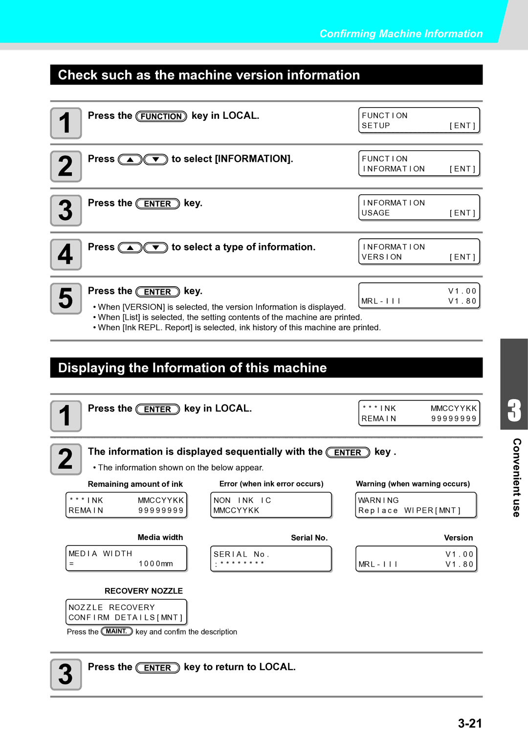 Ricoh L4160, L4130 Check such as the machine version information, Displaying the Information of this machine 