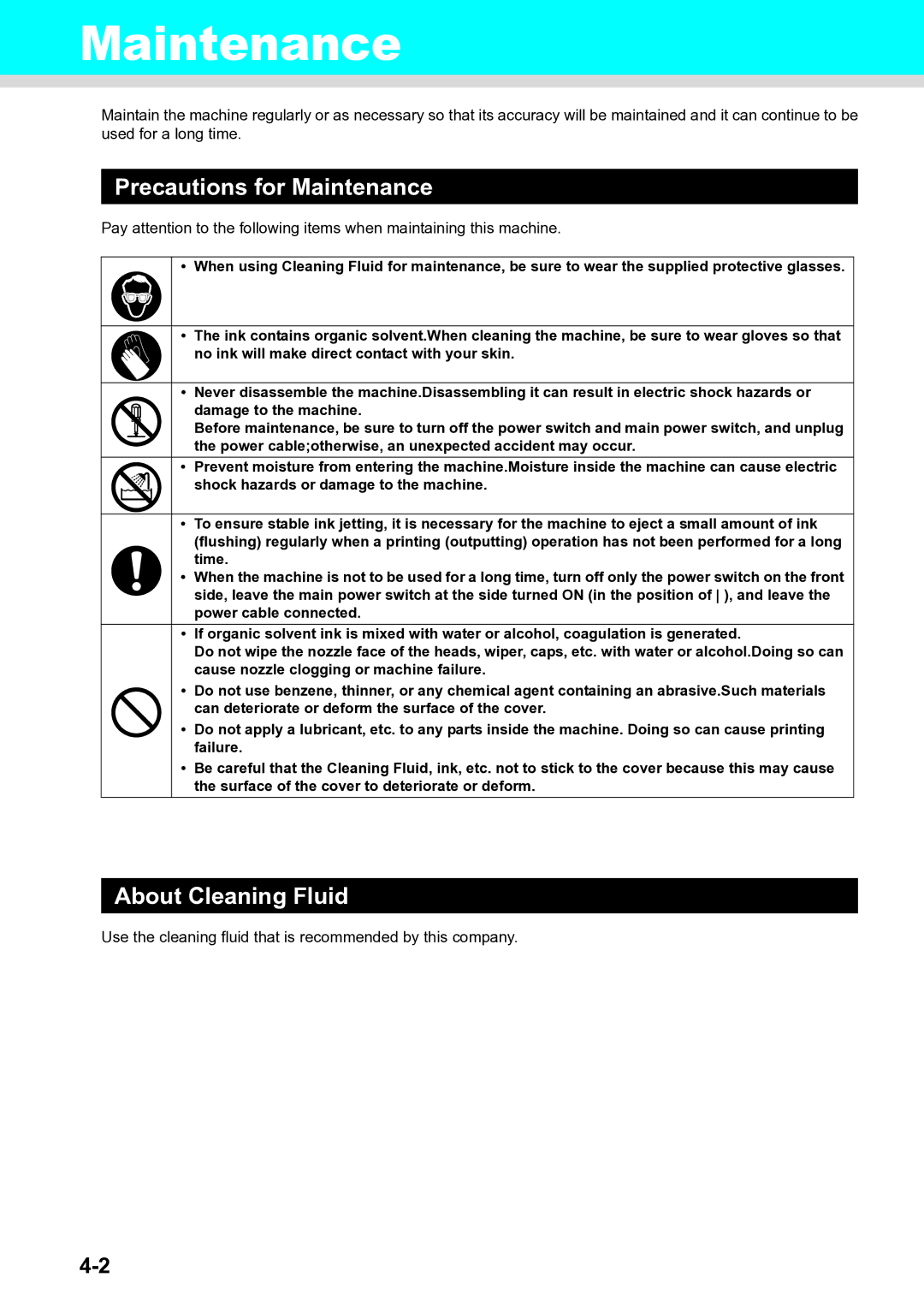 Ricoh L4130, L4160 operation manual Precautions for Maintenance, About Cleaning Fluid 