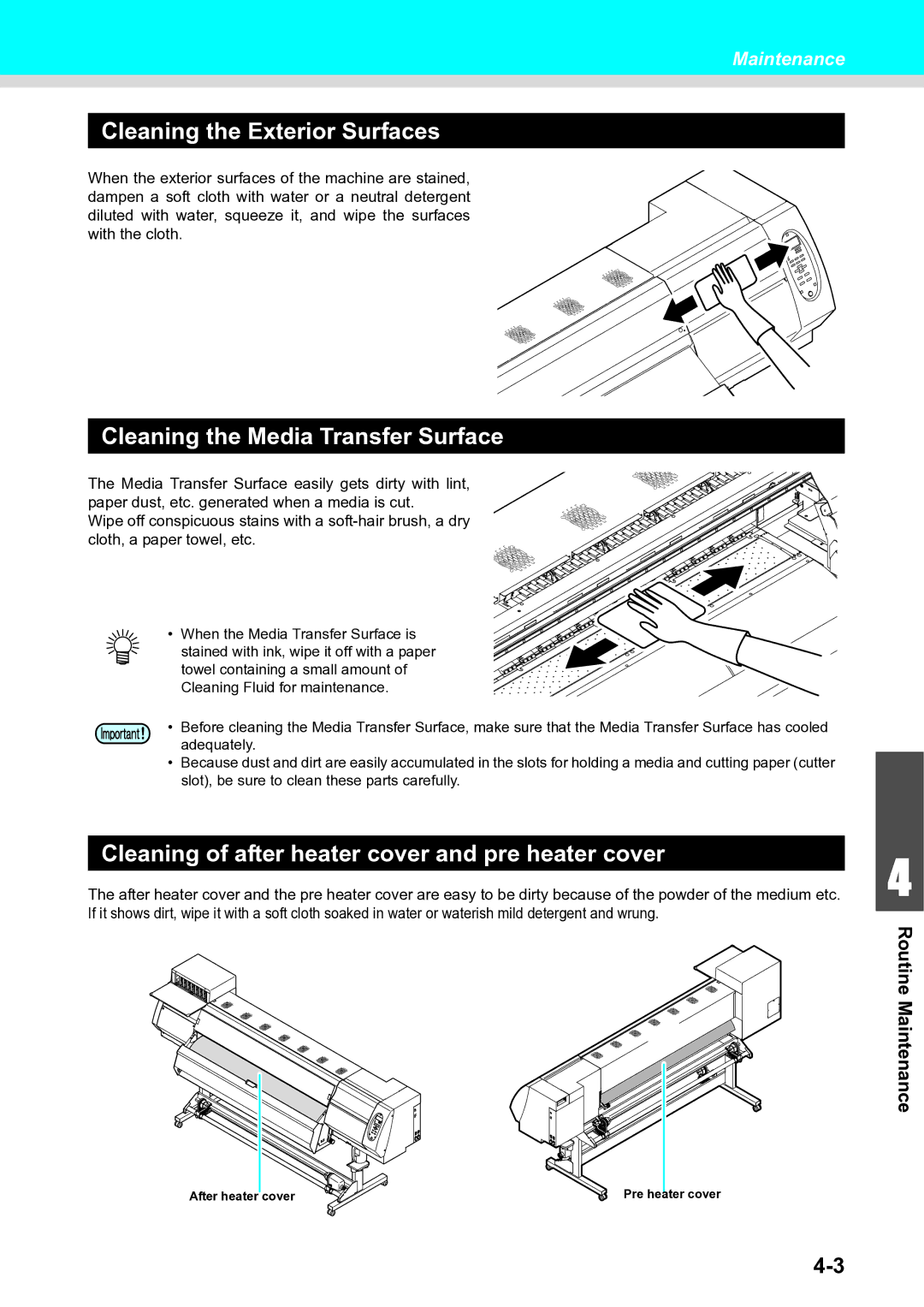 Ricoh L4160, L4130 operation manual Cleaning the Exterior Surfaces, Cleaning the Media Transfer Surface 