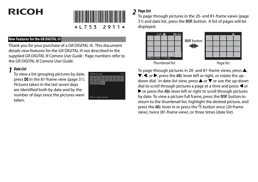 Ricoh L753 2911 manual Date List 