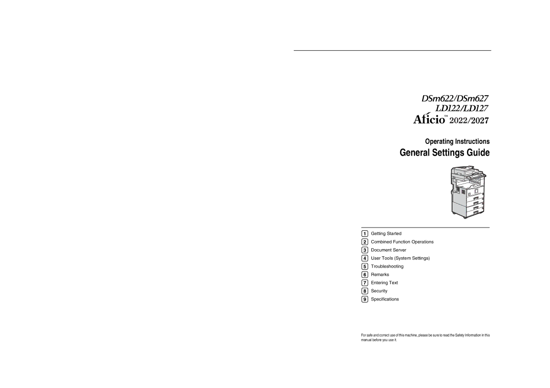 Ricoh LD122, LD127, DSm622, DSm627 specifications General Settings Guide, Operating Instructions 