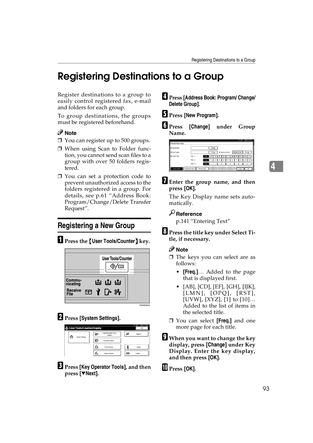 Ricoh LD122, LD127, DSm622, DSm627 specifications Registering Destinations to a Group, Registering a New Group 