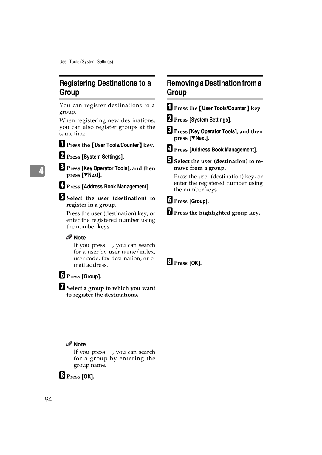 Ricoh DSm622, LD127, LD122, DSm627 specifications Registering Destinations to a Group, Removing a Destination from a Group 