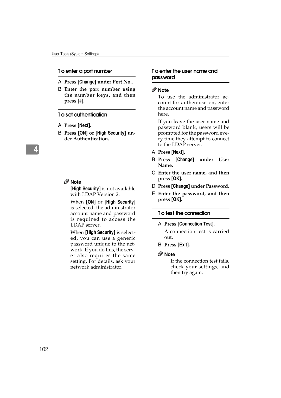 Ricoh DSm622 To enter a port number, To set authentication, To enter the user name and password, To test the connection 