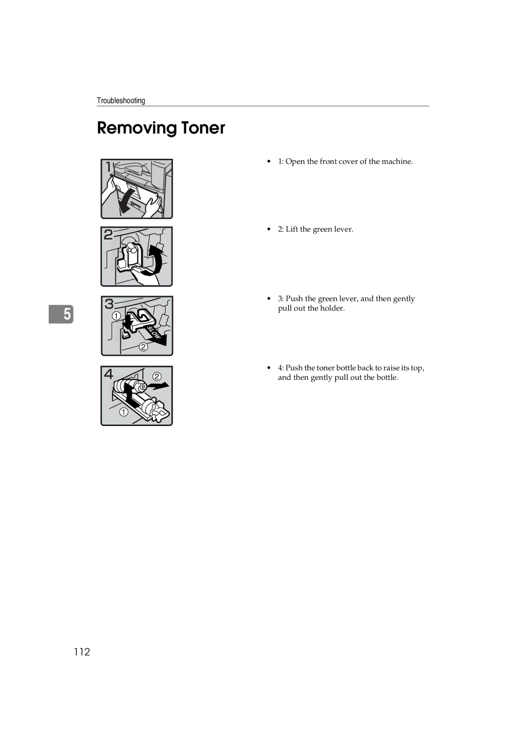 Ricoh LD127, LD122, DSm622, DSm627 specifications Removing Toner, 112 