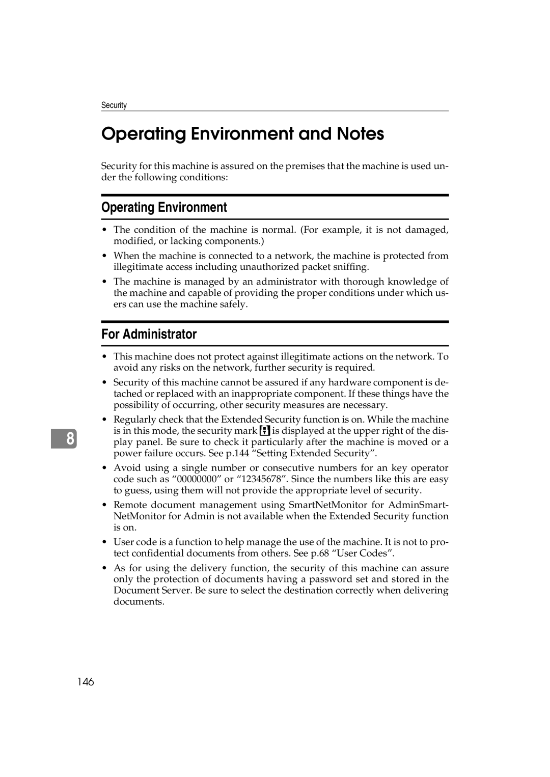 Ricoh DSm622, LD127, LD122, DSm627 specifications Operating Environment and Notes, For Administrator, 146 