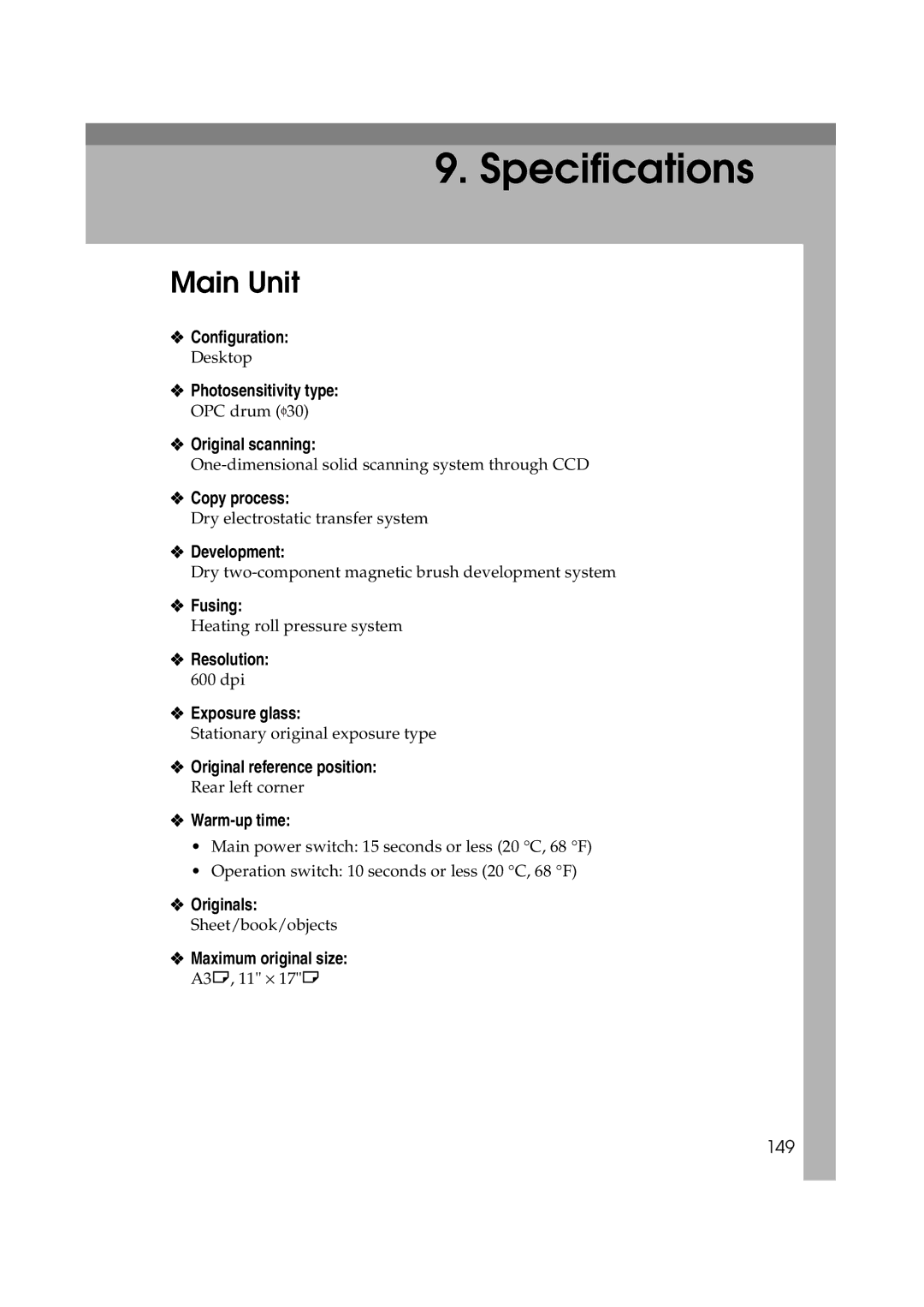 Ricoh LD122, LD127, DSm622, DSm627 specifications Main Unit 