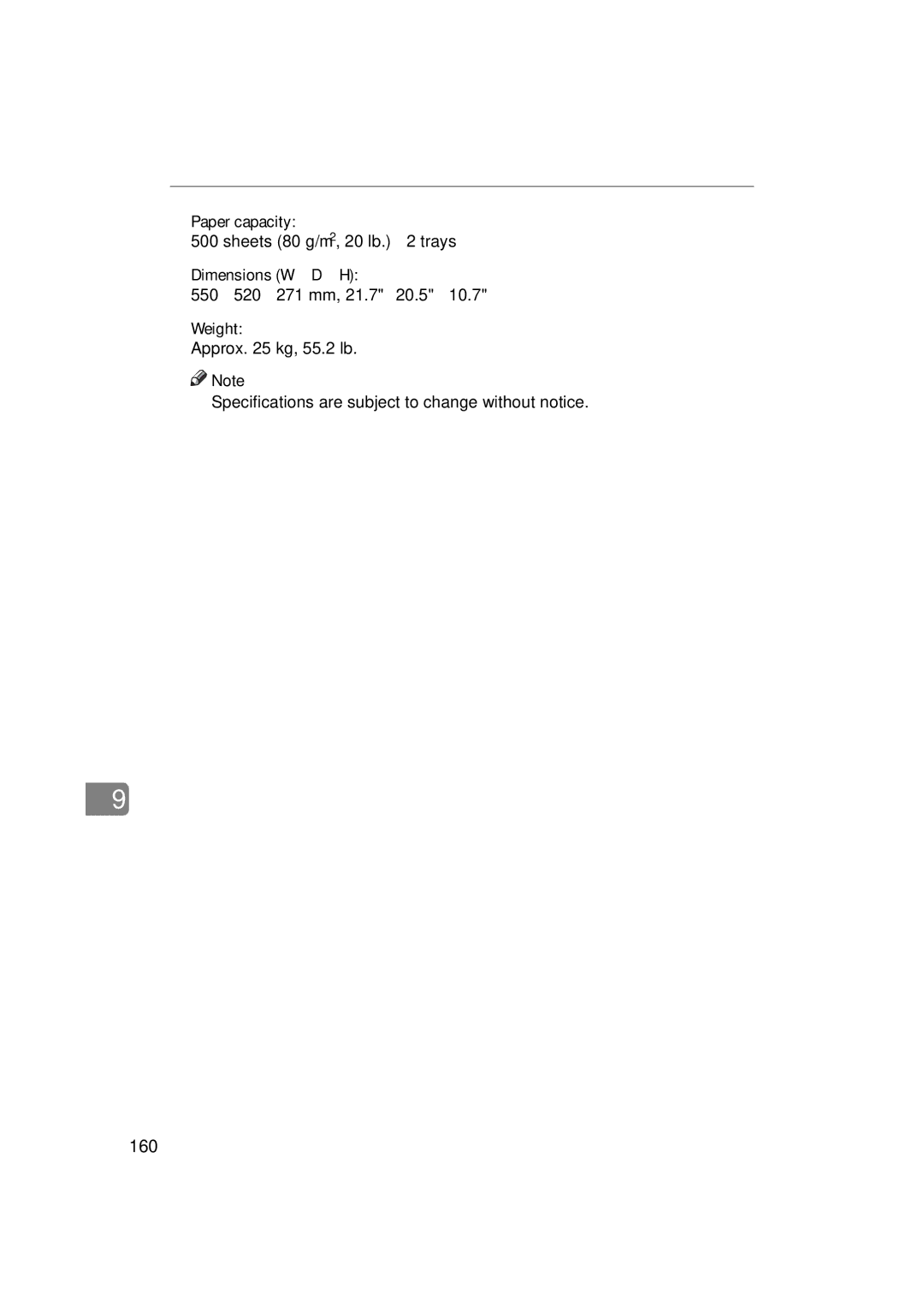 Ricoh LD127, LD122, DSm622, DSm627 specifications 160 