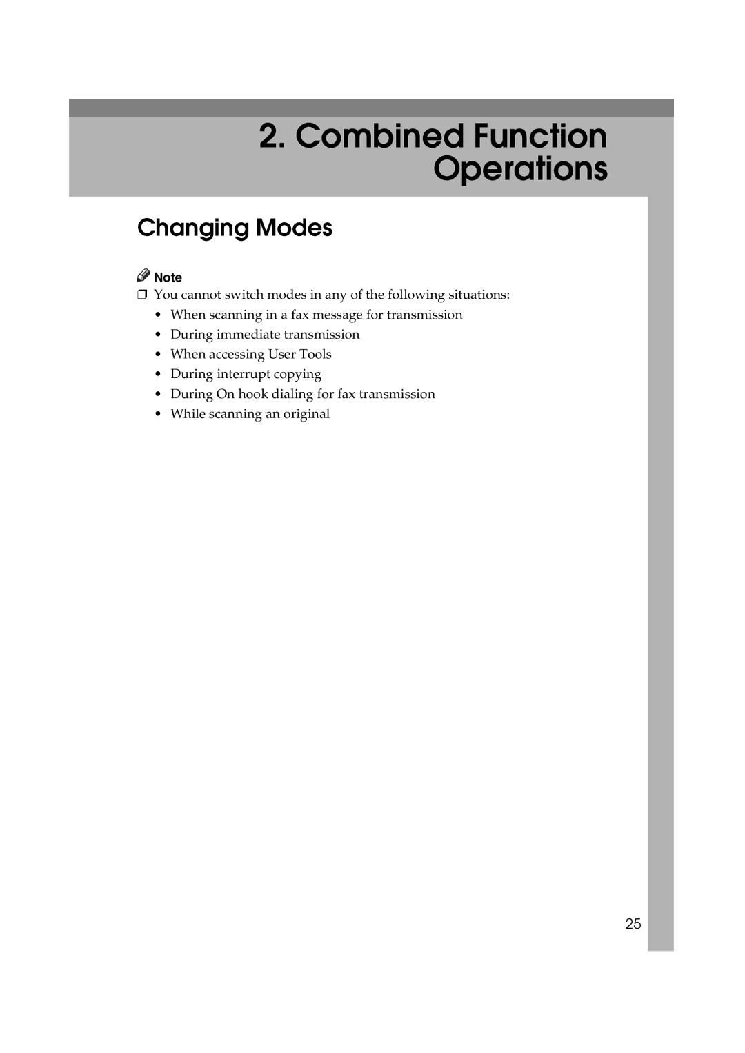 Ricoh LD122, LD127, DSm622, DSm627 specifications Combined Function Operations, Changing Modes 