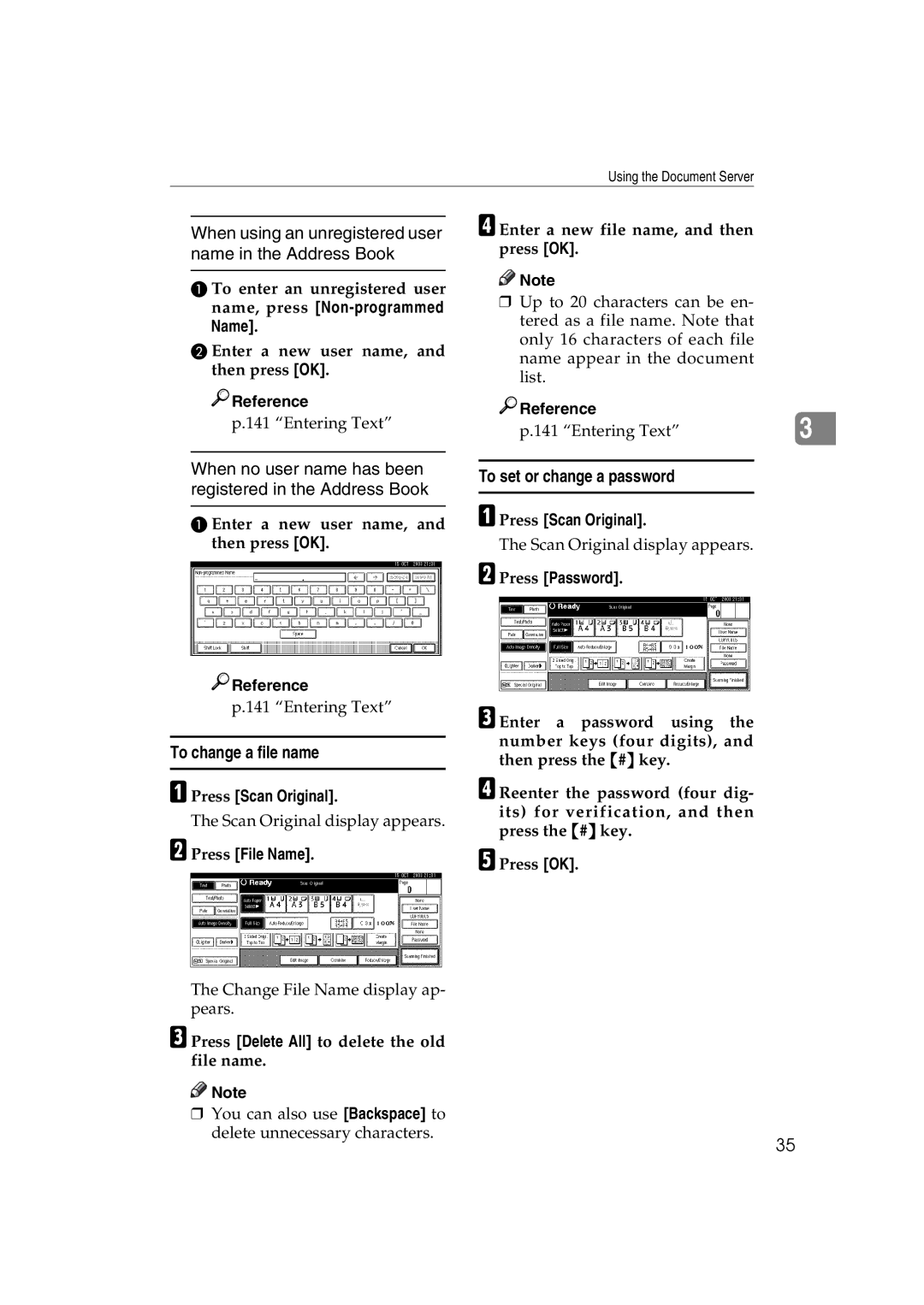 Ricoh DSm627 When using an unregistered user name in the Address Book, To change a file name, To set or change a password 