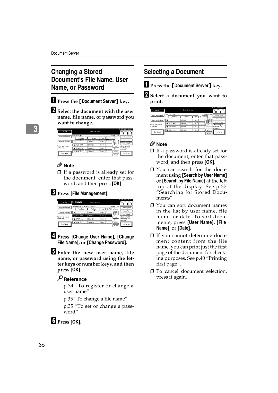 Ricoh LD127, LD122, DSm622, DSm627 Selecting a Document, Press File Management, Select a document you want to print 