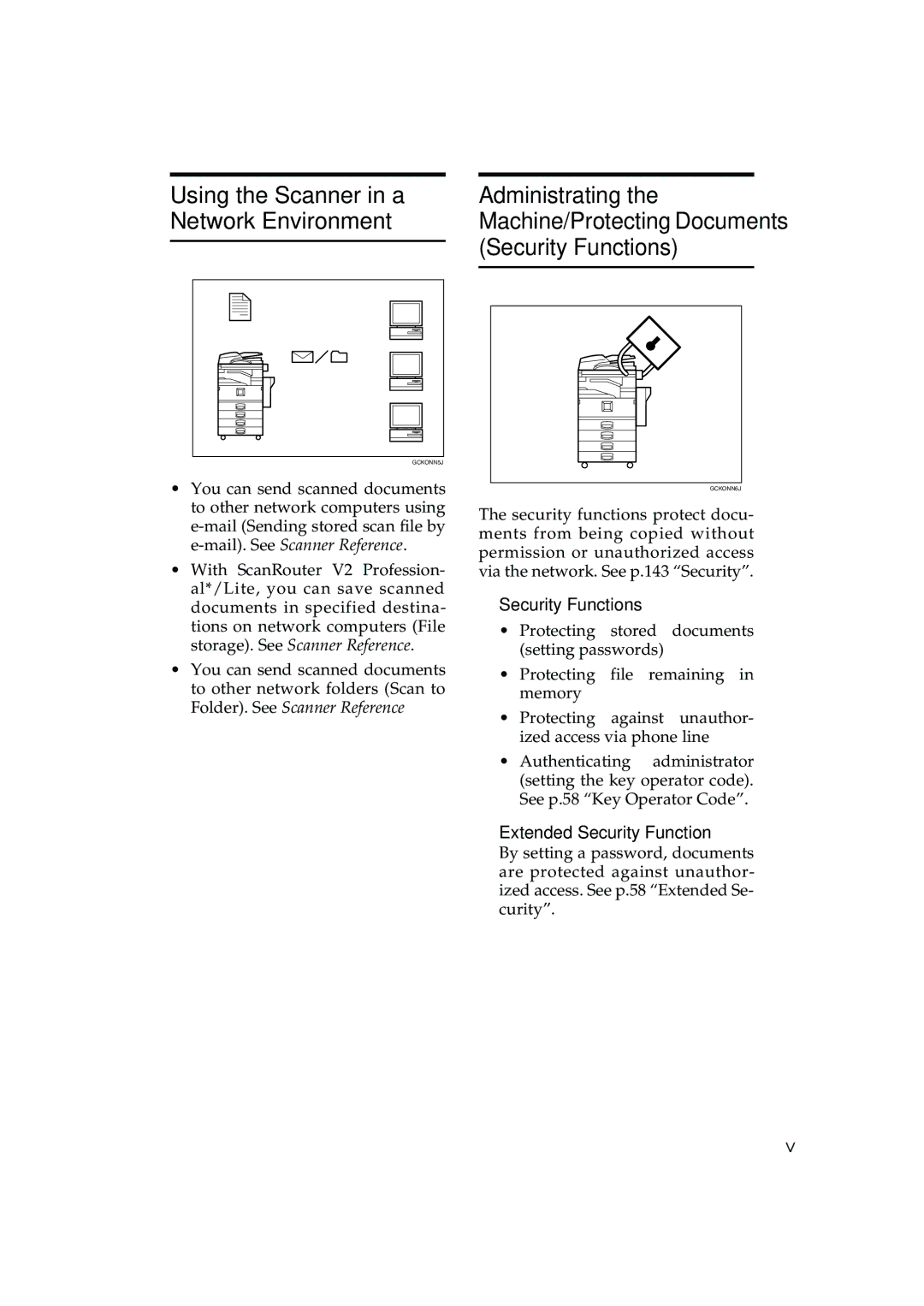 Ricoh DSm627 Using the Scanner in a Administrating Network Environment, Security Functions, Machine/Protecting Documents 