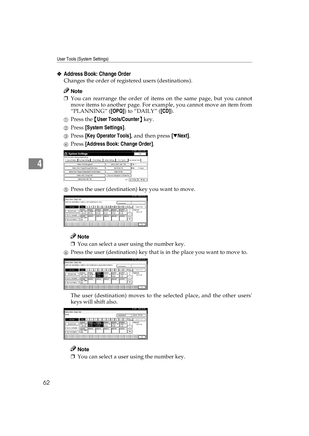 Ricoh DSm622, LD127, LD122, DSm627 specifications Address Book Change Order 