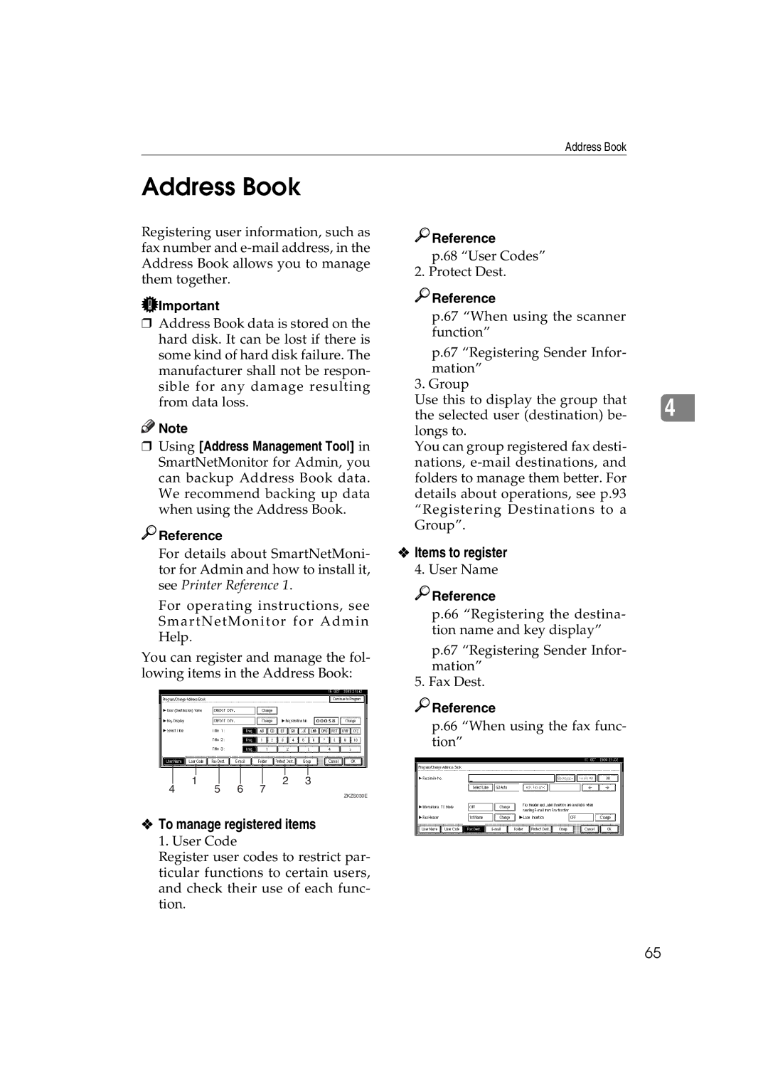 Ricoh LD122, LD127, DSm622, DSm627 specifications Address Book, Items to register, To manage registered items 