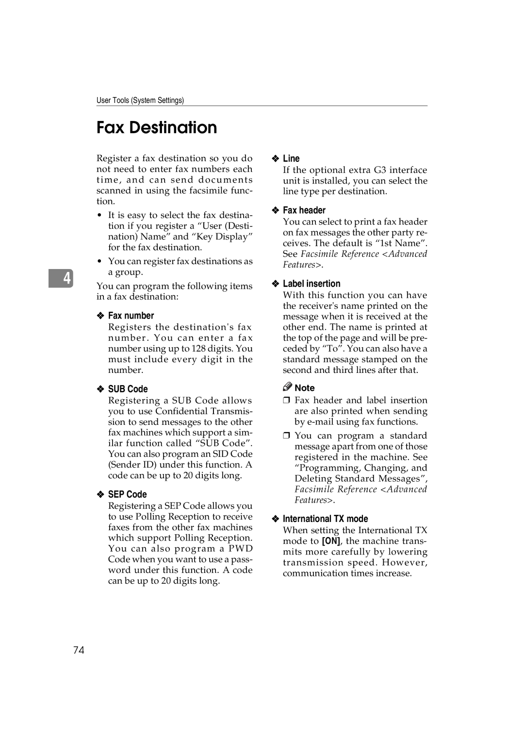 Ricoh DSm622, LD127, LD122, DSm627 specifications Fax Destination 