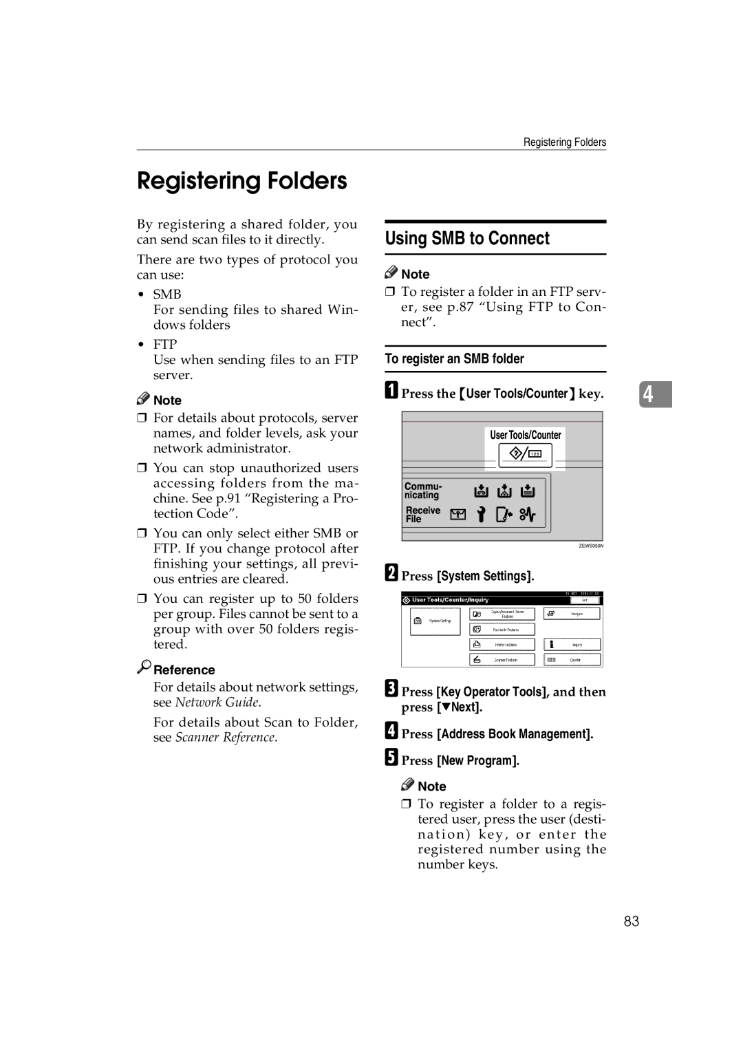 Ricoh DSm627, LD127, LD122, DSm622 specifications Registering Folders, Using SMB to Connect, To register an SMB folder 