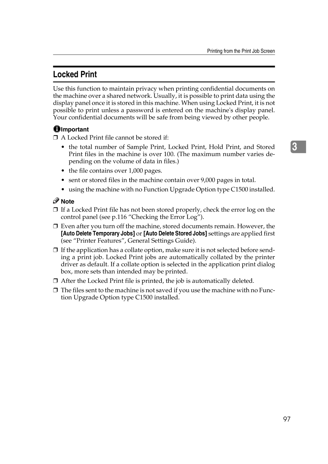 Ricoh LD215c, GS 106, SGC 1506 appendix Locked Print 