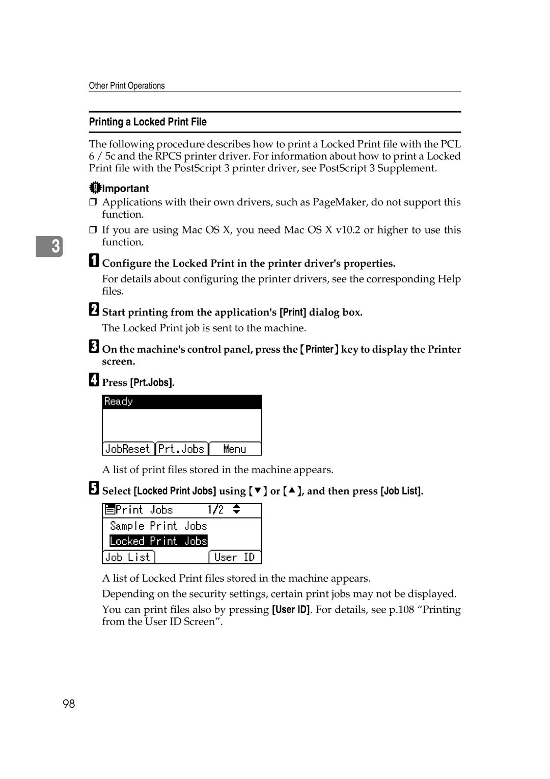 Ricoh GS 106, LD215c, SGC 1506 Printing a Locked Print File, Configure the Locked Print in the printer drivers properties 