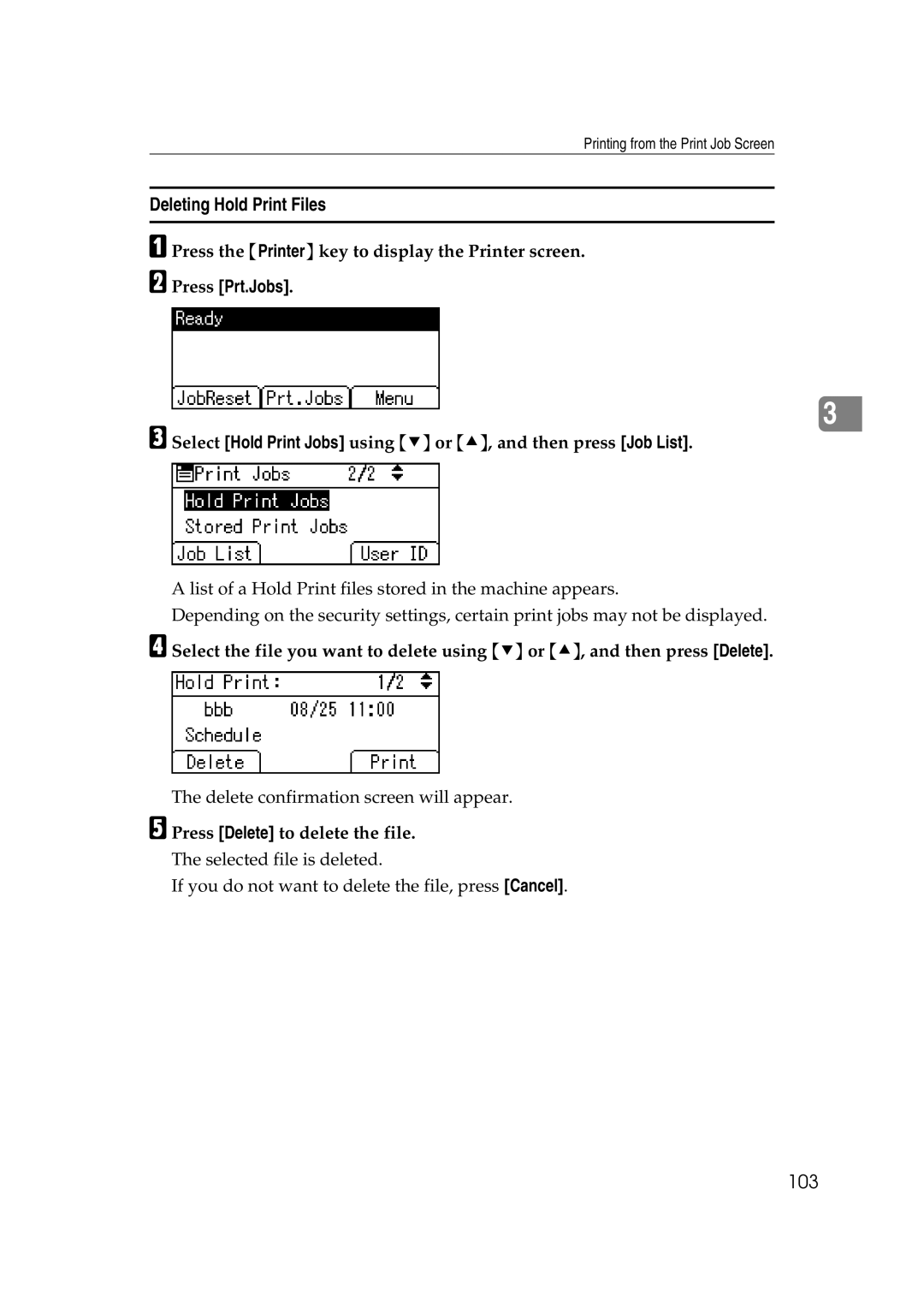 Ricoh LD215c, GS 106, SGC 1506 appendix Deleting Hold Print Files, 103 