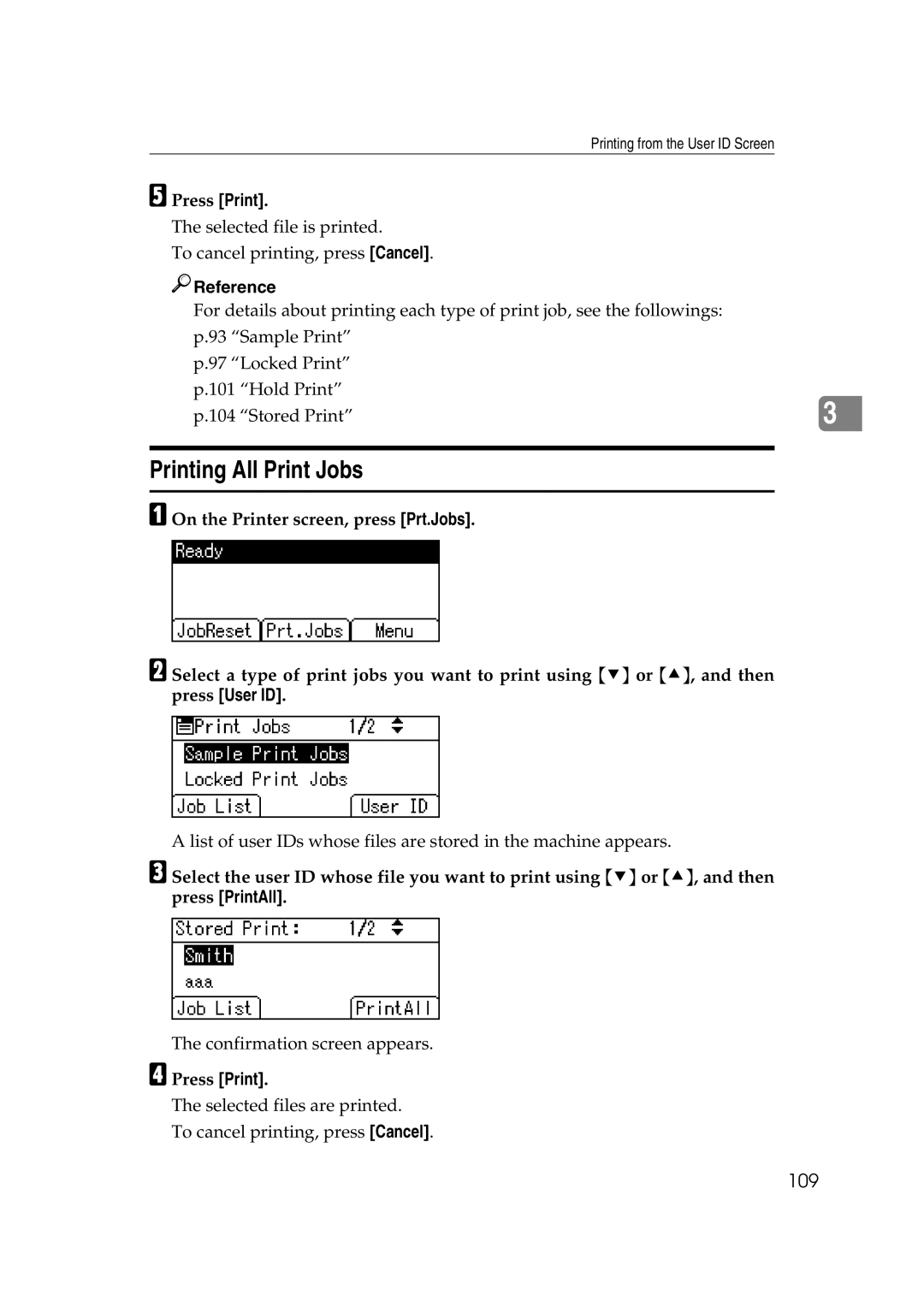 Ricoh LD215c, GS 106, SGC 1506 appendix Printing All Print Jobs, 109 