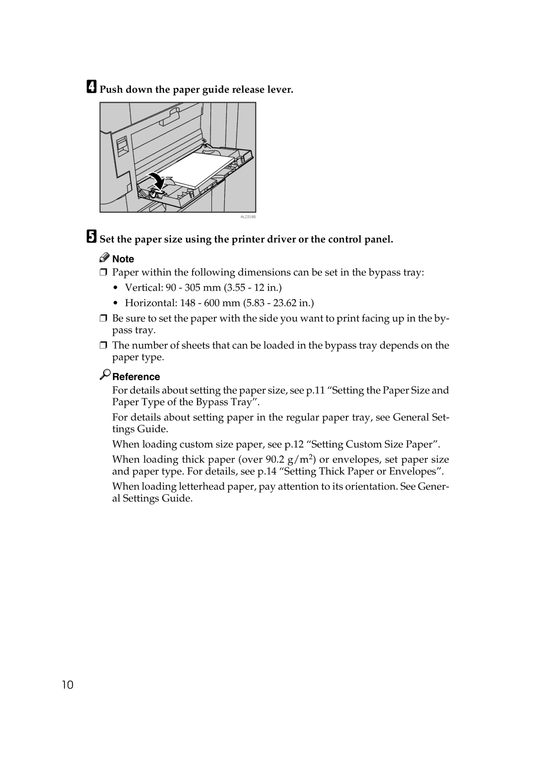 Ricoh LD215c, GS 106, SGC 1506 appendix Push down the paper guide release lever, Reference 