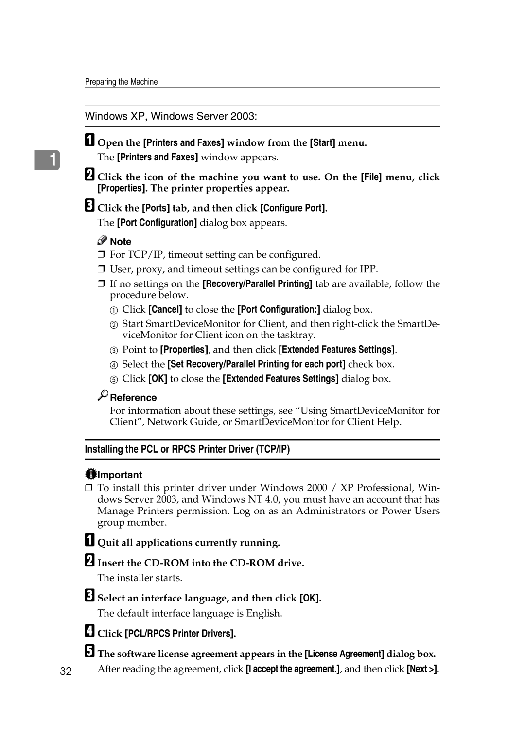 Ricoh GS 106 Installing the PCL or Rpcs Printer Driver TCP/IP, Open the Printers and Faxes window from the Start menu 