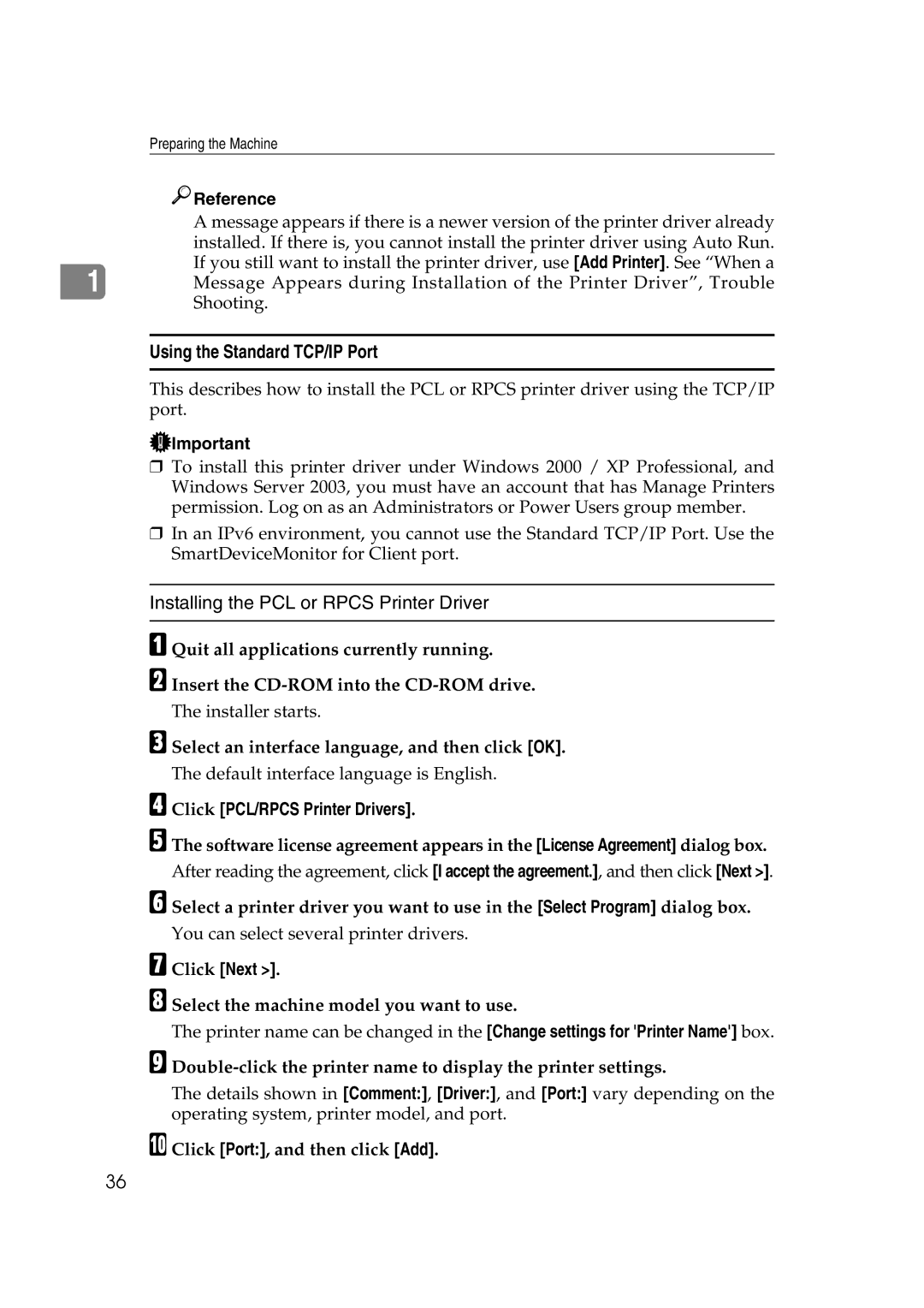 Ricoh SGC 1506, LD215c, GS 106 appendix Using the Standard TCP/IP Port, Click Port, and then click Add 