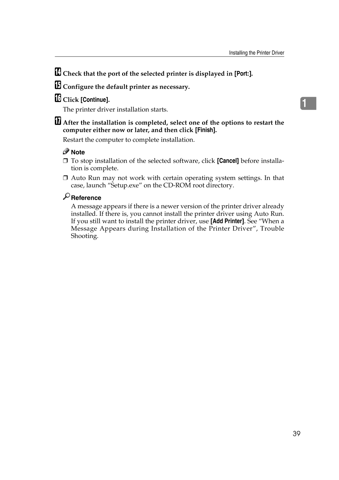 Ricoh SGC 1506, LD215c, GS 106 appendix Printer driver installation starts 