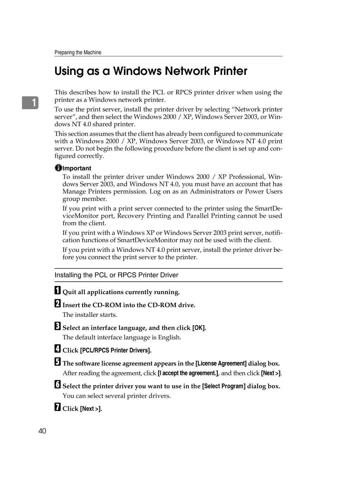 Ricoh LD215c, GS 106, SGC 1506 appendix Using as a Windows Network Printer 