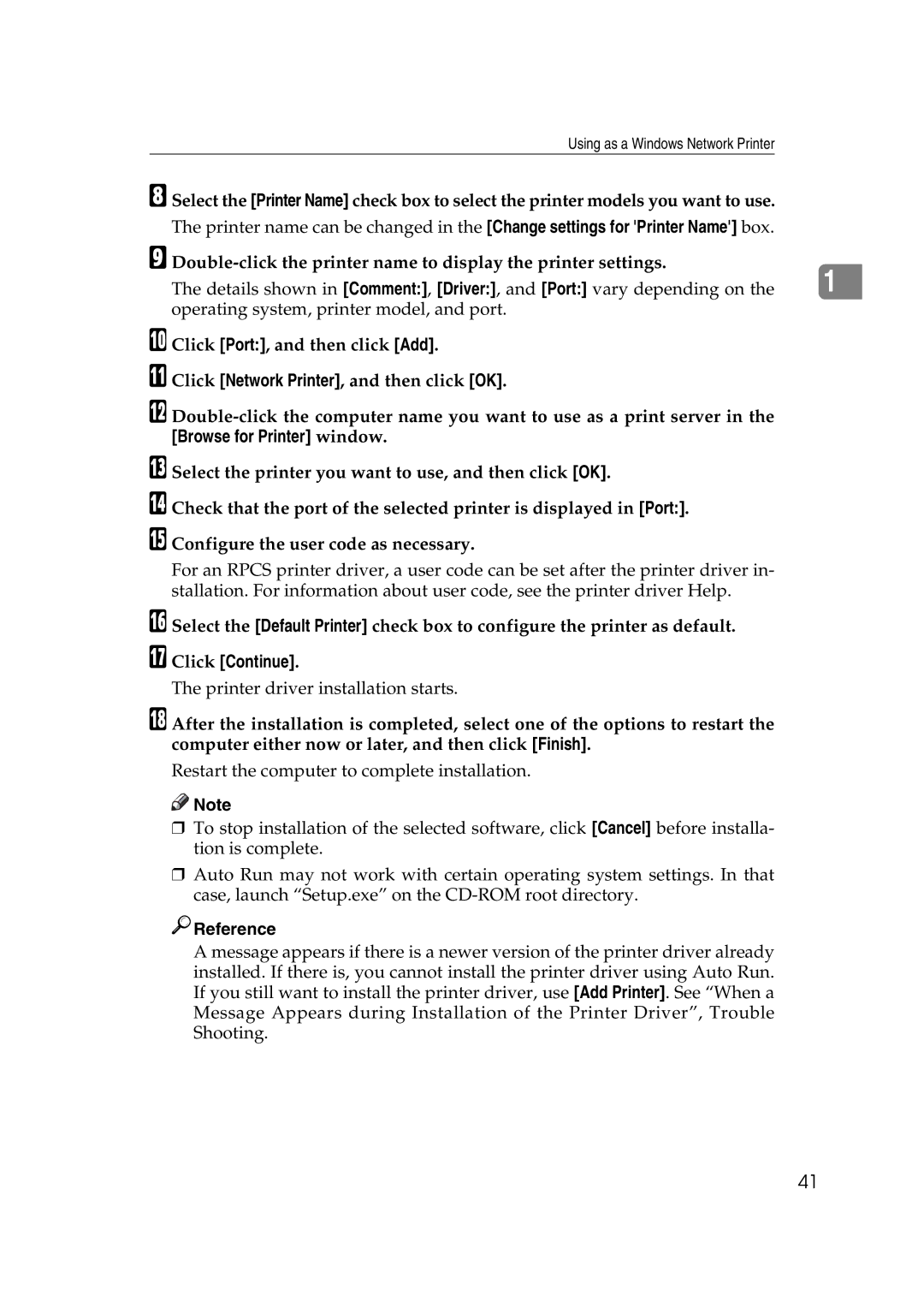 Ricoh GS 106, LD215c, SGC 1506 appendix Details shown in Comment, Driver, and Port vary depending on 