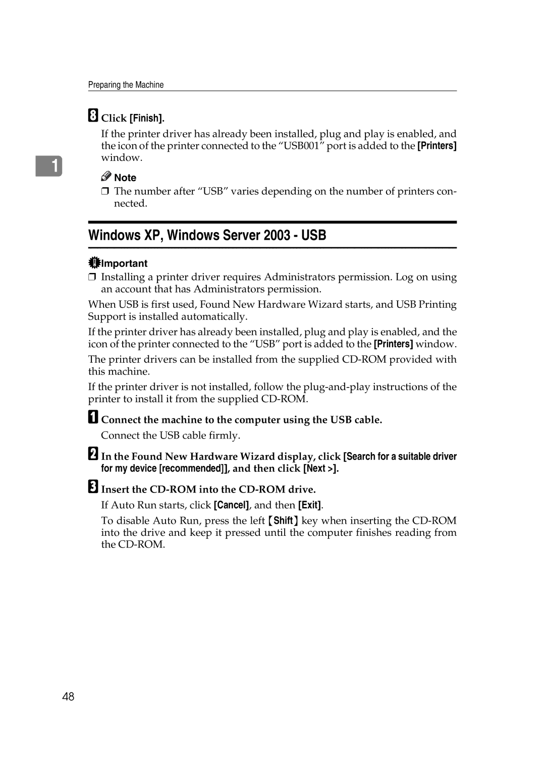 Ricoh SGC 1506, LD215c, GS 106 appendix Windows XP, Windows Server 2003 USB 