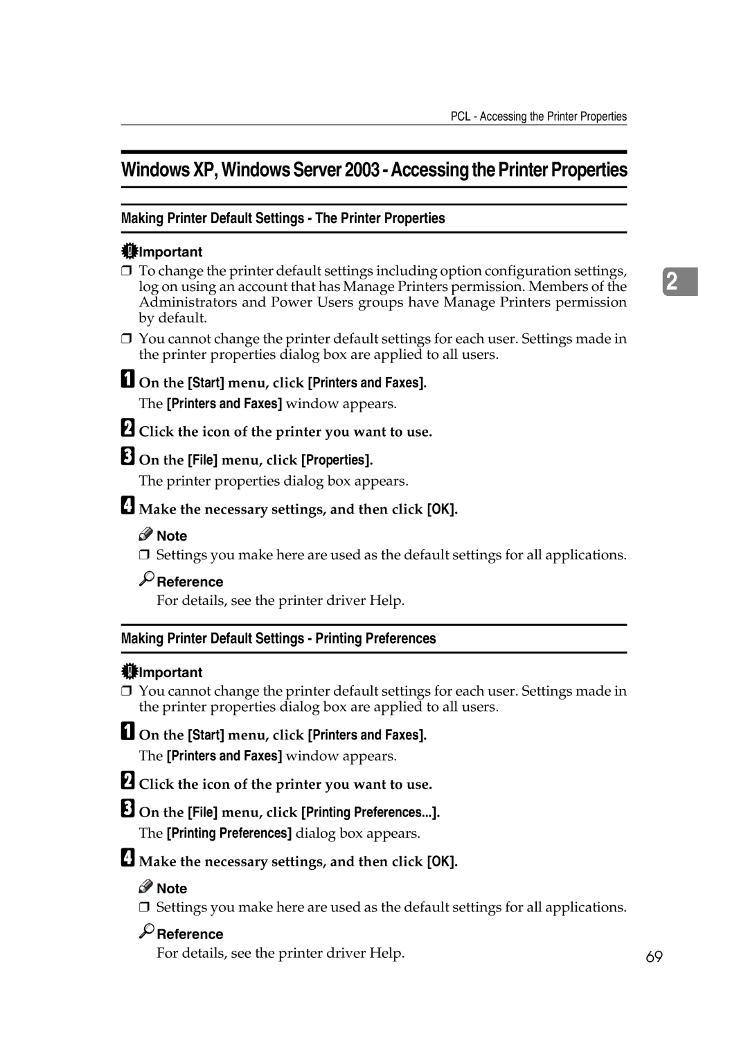 Ricoh SGC 1506, LD215c, GS 106 appendix Making Printer Default Settings The Printer Properties 