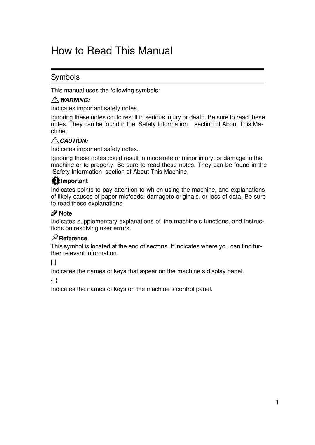 Ricoh LD215c, GS 106, SGC 1506 appendix How to Read This Manual, Symbols 